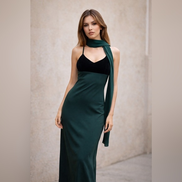 Zum Zum by Niki Livas Dresses & Skirts - VTG Y2K 90s Velvet Neck Scarf Midi Dress Fairy Grunge Whimsigoth Formal 4/6